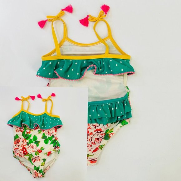 MJC Sz 4 “Lake Day” Open Back Ruffles Swimsuit